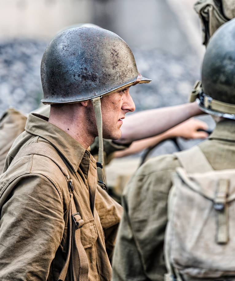 US Army World War II Combat Soldier Waiting For Orders